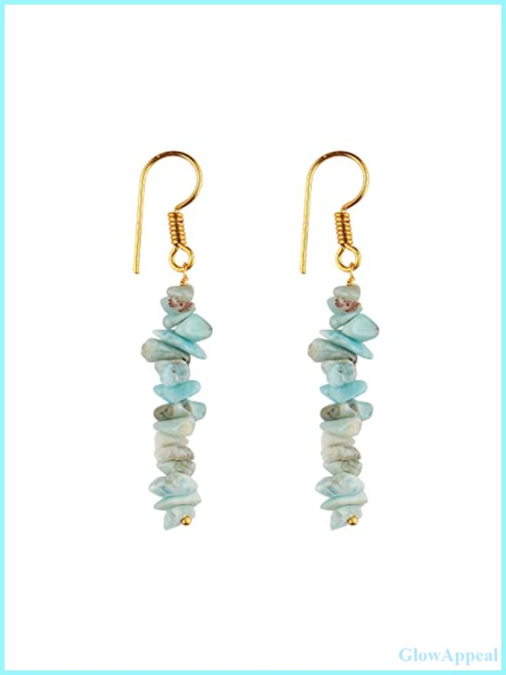 Handmade Larimar Gemstone Chips Dangle Earrings with Gold Plated Setting